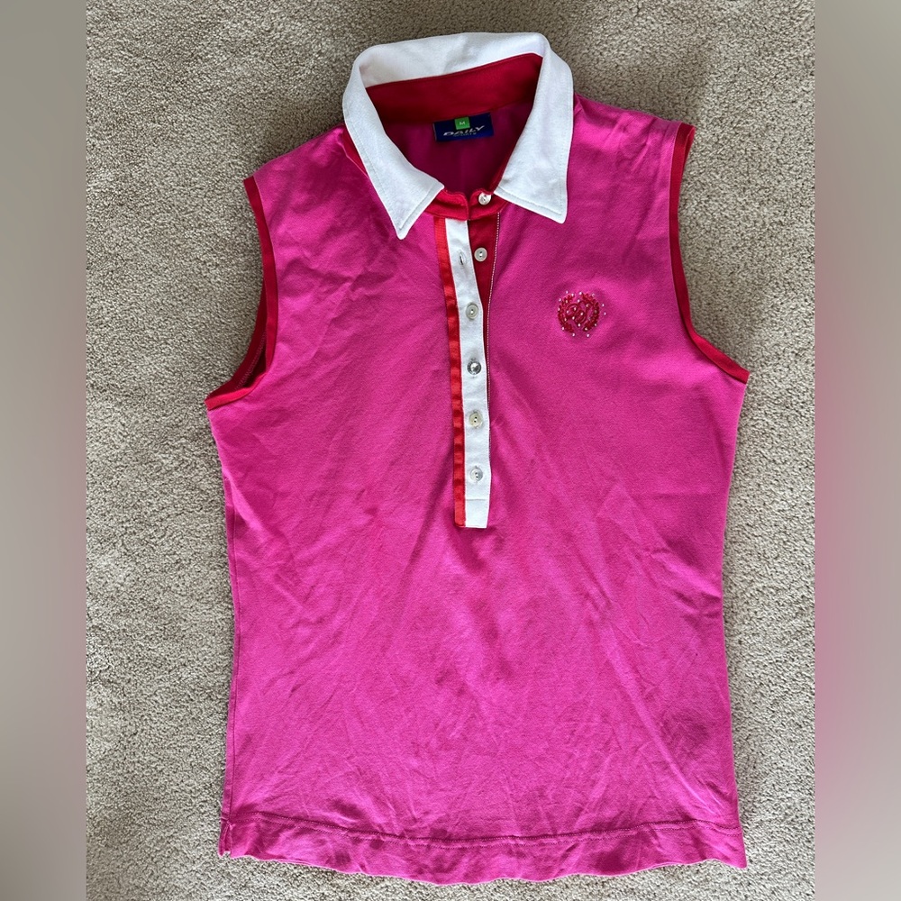 Daily Sports Pink and White Sleeveless Polo